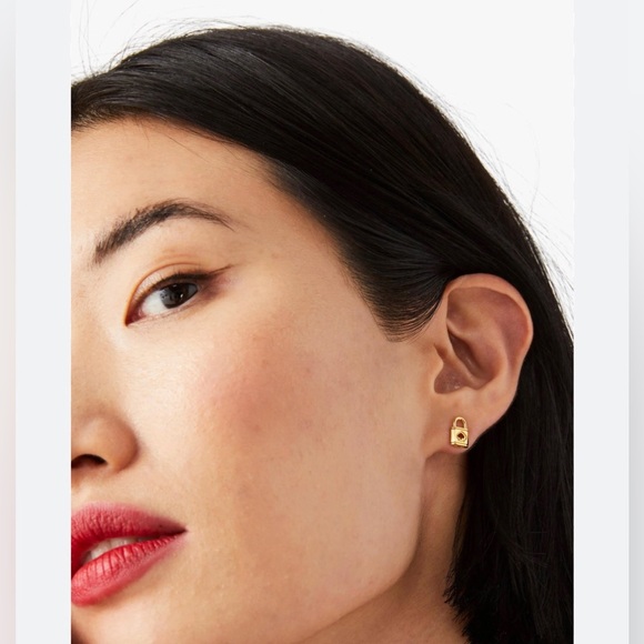 Kate Spade New York‎ Gold Lock and Spade Studs Earrings with box & dust bag new - Picture 1 of 15